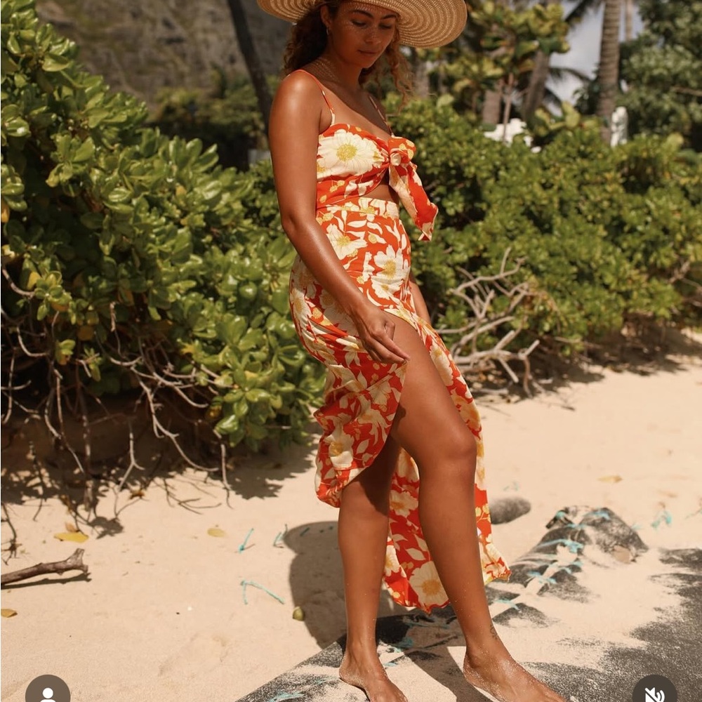 Orange and White Strapless High Low Sundress